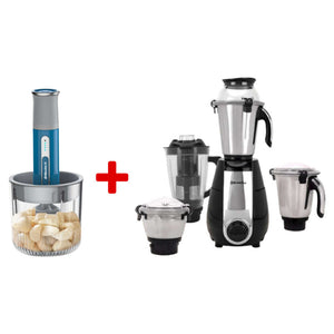 Brewine USB Rechargeable Veg-Chopper & Garlic Peeler + MG-TORA MIX 1000 Mixer Grinder 4 Jars 