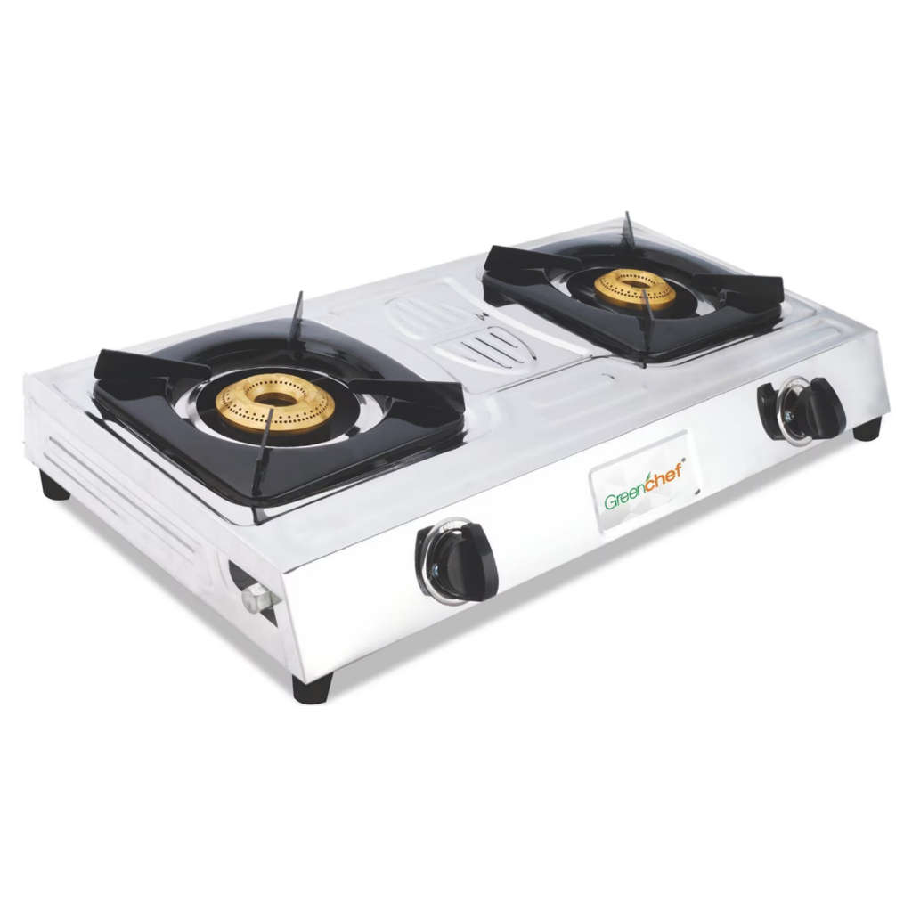 Greenchef Super Slim Stainless Steel Gas Stove 2 Burner + Turbojet Table Top Wet Grinder 2 Litre