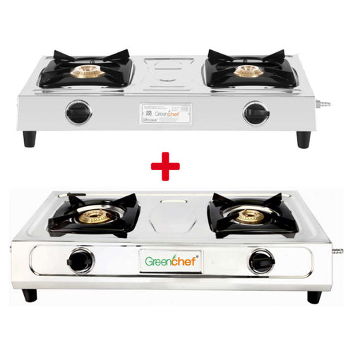 Greenchef Super Slim Stainless Steel Gas Stove 2 Burner + Turbo Stainless Steel Gas Stove 2 Burner 