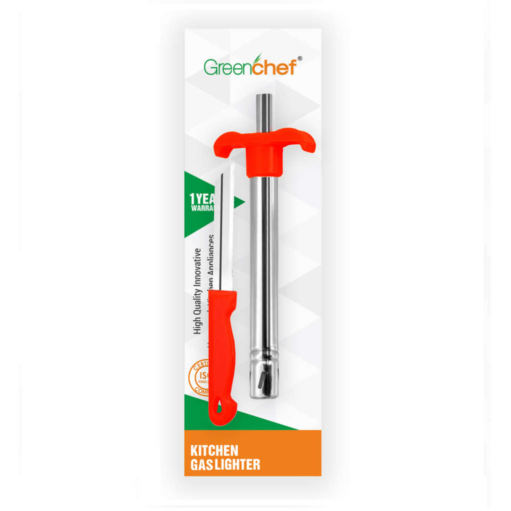 Greenchef Super Slim Stainless Steel Gas Stove 2 Burner + LPG Suraksha Hose Pipe + Gas Lighter With Knife