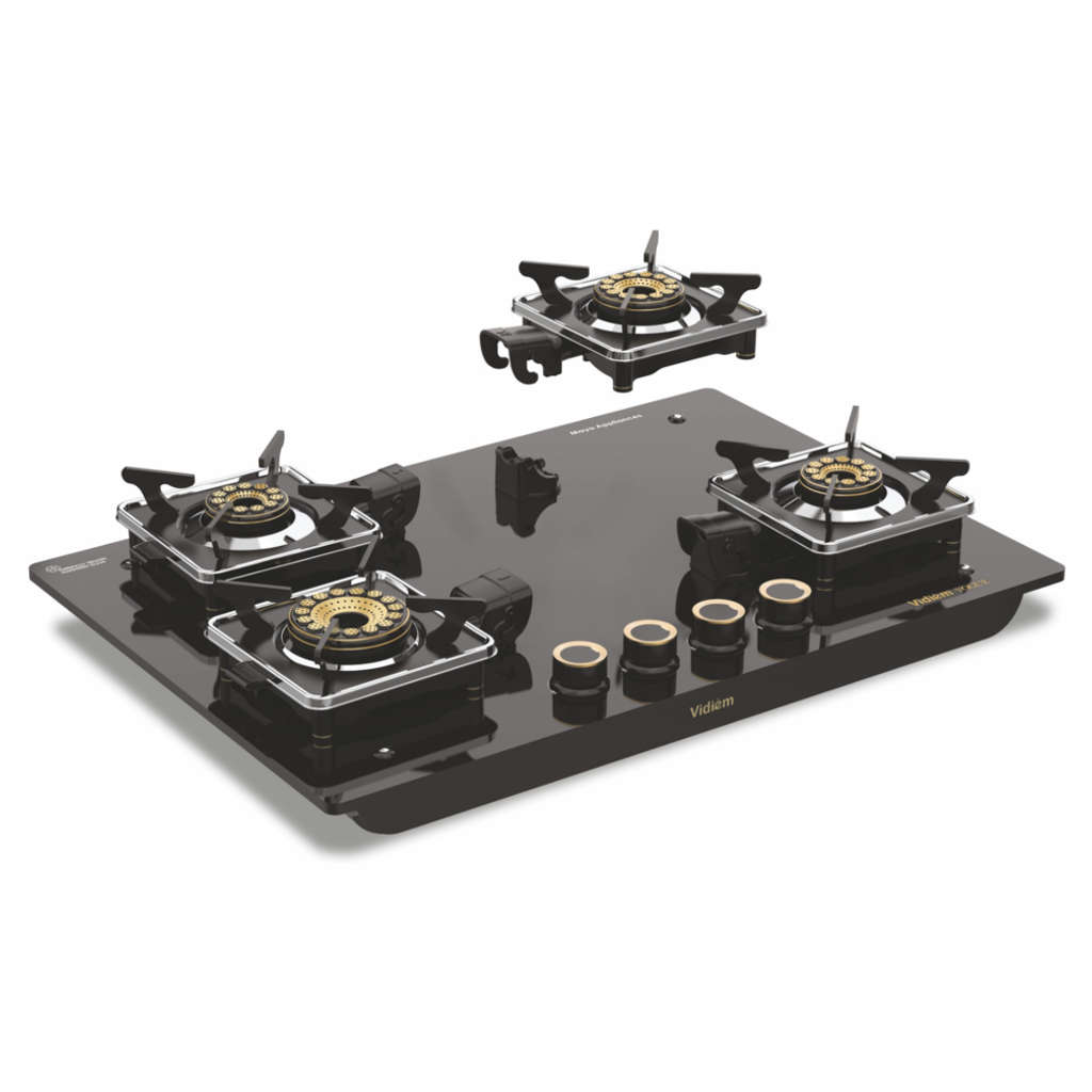 Vidiem Vogue 4 Burner Glass Top Gas Stove And Get Free Casta 30 Cm Cast Iron Tawa