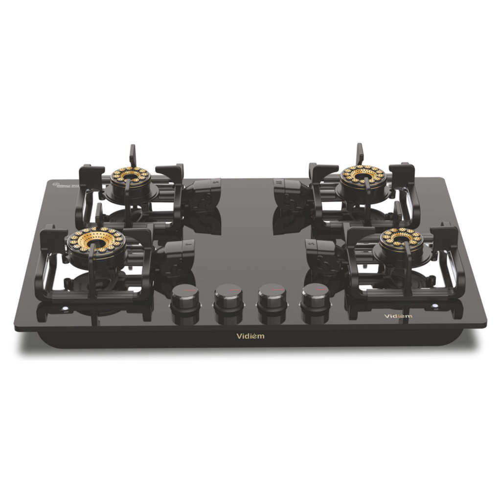 Vidiem Vogue V1 4 Burner Glass Top Gas Stove And Get Free Casta 30 Cm Cast Iron Tawa