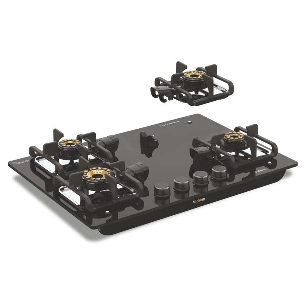 Vidiem Vogue V1 4 Burner Glass Top Gas Stove And Get Free Casta 30 Cm Cast Iron Tawa