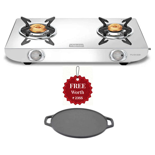 Vidiem Tusker Stainless Steel Gas Stove 2 Burner And Get Free Casta 30 Cm Cast Iron Tawa 
