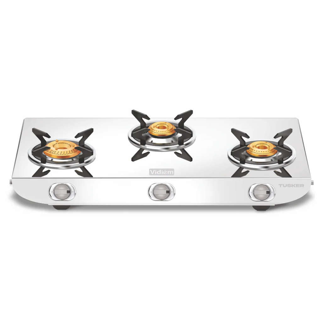 Vidiem Tusker Stainless Steel Gas Stove 3 Burner And Get Free Casta 30 Cm Cast Iron Tawa