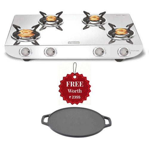 Vidiem Tusker Stainless Steel Gas Stove 4 Burner And Get Free Casta 30 Cm Cast Iron Tawa 