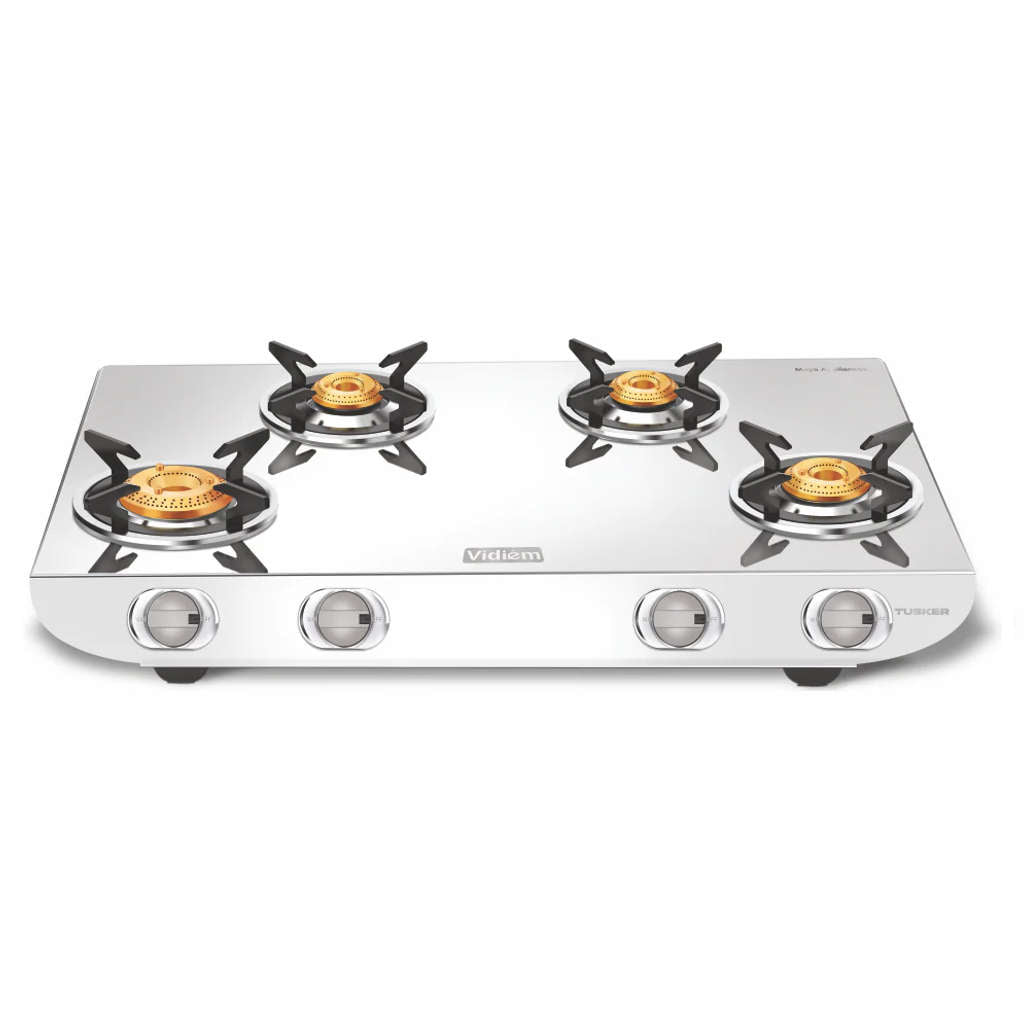 Vidiem Tusker Stainless Steel Gas Stove 4 Burner And Get Free Casta 30 Cm Cast Iron Tawa