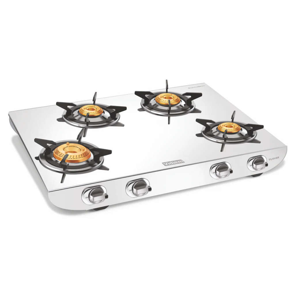 Vidiem Tusker Stainless Steel Gas Stove 4 Burner And Get Free Casta 30 Cm Cast Iron Tawa