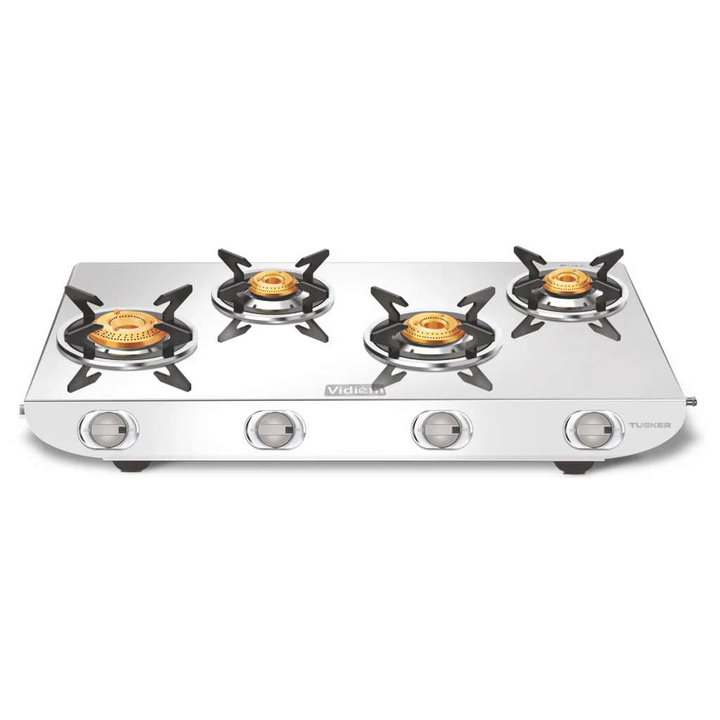 Vidiem Tusker ZZ Stainless Steel Gas Stove 4 Burner And Get Free Casta 30 Cm Cast Iron Tawa