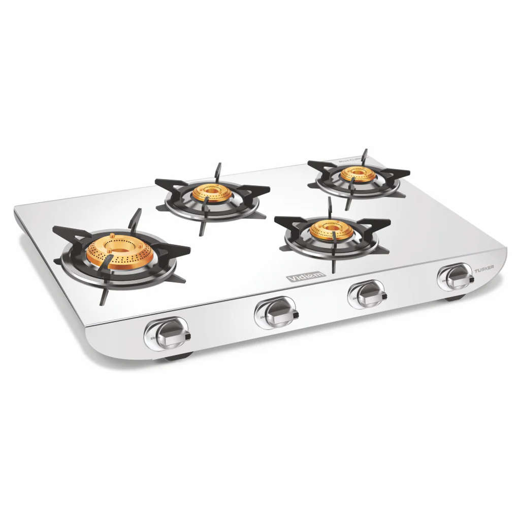 Vidiem Tusker ZZ Stainless Steel Gas Stove 4 Burner And Get Free Casta 30 Cm Cast Iron Tawa