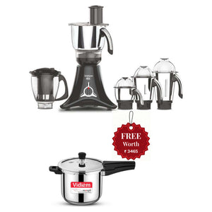 Vidiem ADC Mixer Grinder 5 Jars 750 W And Get Free Energie Stainless Steel Pressure Cooker 3 Litre 