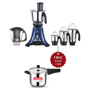 Vidiem ADC Blu Mixer Grinder 5 Jars 750 W And Get Free Energie Stainless Steel Pressure Cooker 3 Litre 