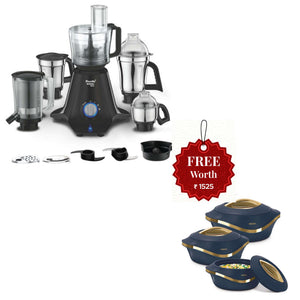 Preethi Zodiac Mixer Grinder With 5 Jars 750 Watt Black MG 261 And Get Free Milton Pearl 3 Pcs Casserole Set 