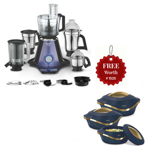 Preethi Zodiac Glitter Mixer Grinder With 5 Jars 750 Watt MG 264 And Get Free Milton Pearl 3 Pcs Casserole Set 