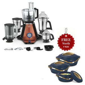 Preethi Zodiac Stardust Mixer Grinder With 5 Jars 750 Watt MG 265 And Get Free Milton Pearl 3 Pcs Casserole Set 