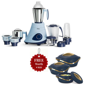 Preethi Blue Leaf Titanium 15.0 1000W Mixer Grinder With 7 Jars And Get Free Milton Pearl 3 Pcs Casserole Set 