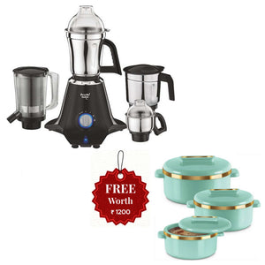 Preethi Taurus Plus Mixer Grinder With 4 Jars 1000 Watt Black MG 257 And Get Free Milton Curve 3 Pcs Casserole Set 