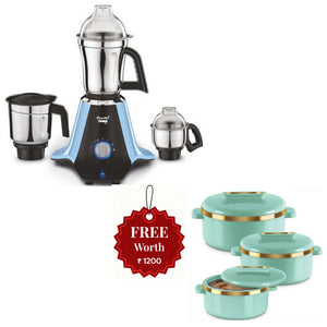 Preethi Taurus Pro Mixer Grinder With 3 Jars 1000 Watt Blue MG 259 And Get Free Milton Curve 3 Pcs Casserole Set 