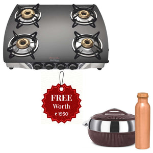 Preethi Jumbo Glass Top Gas Stoves GTS 106 And Get Free Milton Curve 3 Pcs Casserole Set 