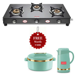 Preethi Blu Flame Sparkle Glass Top Gas Stove 3 Burner GTS104 And Get Free Milton Essenza Gift Set 