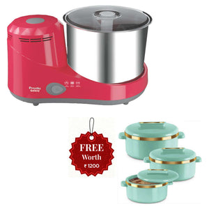 Preethi Galaxy Table Top Wet Grinder 2 Litre Pink And Get Free Milton Curve 3 Pcs Casserole Set 