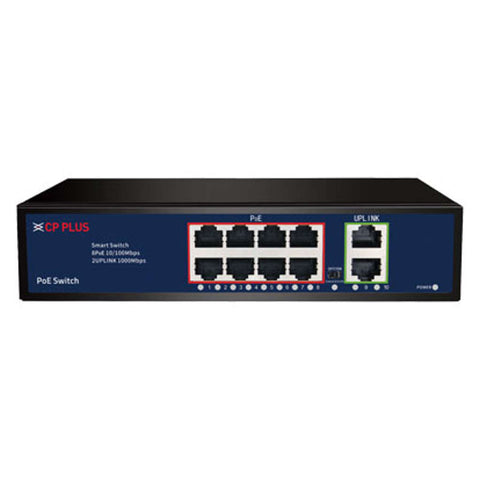 CP Plus 10 Ports Switch With 8 PoE 2 Gigabit Uplink Ports CP-DNW-HPU8G2-96-V3 