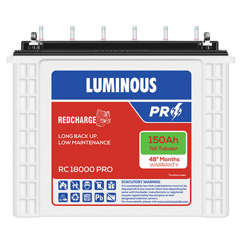 Luminous Red Charge RC 18000 Pro Tall Tubular Inverter Battery 150Ah 