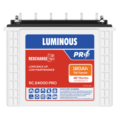 Luminous Red Charge RC 24000 Pro Tall Tubular Inverter Battery 180Ah 