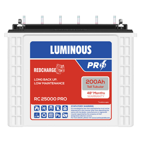 Luminous Red Charge RC 25000 Pro Tall Tubular Inverter Battery 200Ah 