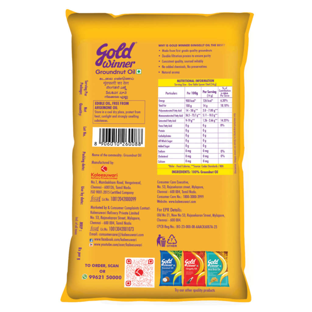Gold Winner Refined Groundnut Oil 930 ml Pouch