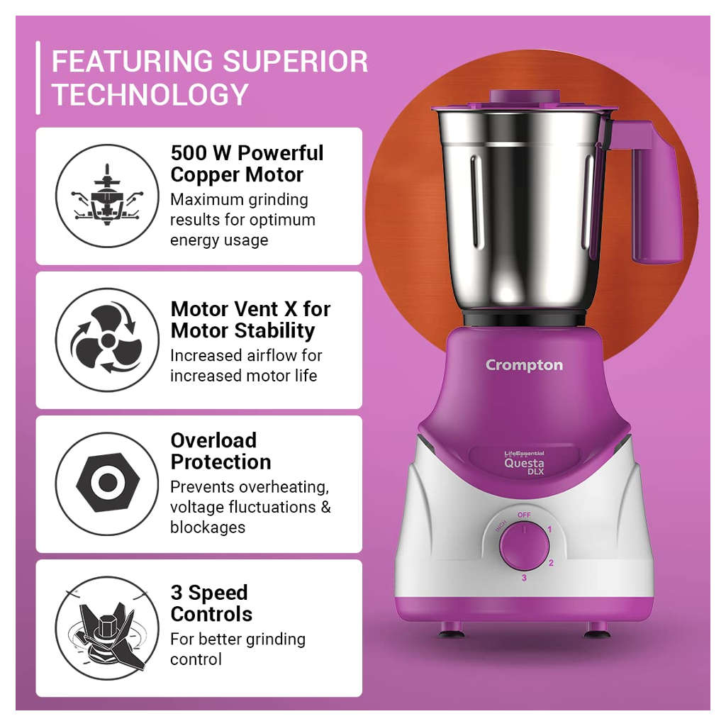 Crompton Questa DLX Mixer Grinder 3 Jar 500 W