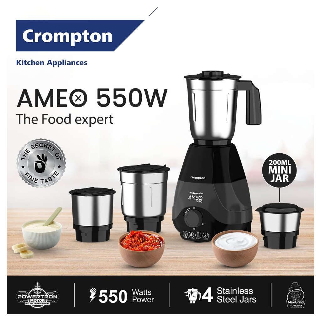 Crompton Ameo Mixer Grinder 4 Jar 550 W