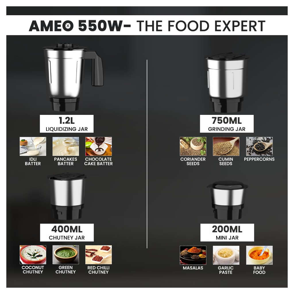 Crompton Ameo Mixer Grinder 4 Jar 550 W