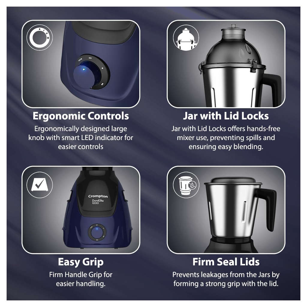 Crompton Duro Elite Mixer Grinder 4 Jar 1000 W