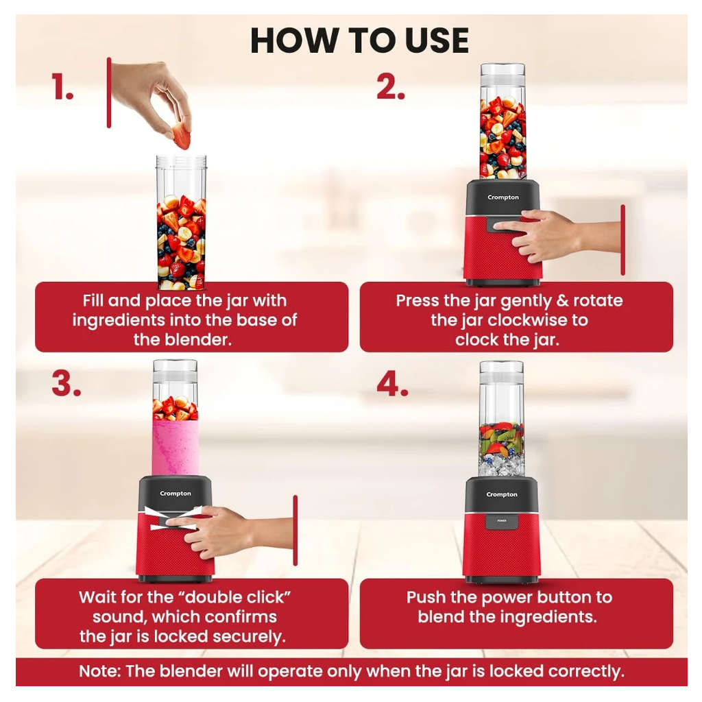 Crompton Ameo Fresh Nutri Blender 400 W Black & Red ACGJMG-AMEOFRSHBLR
