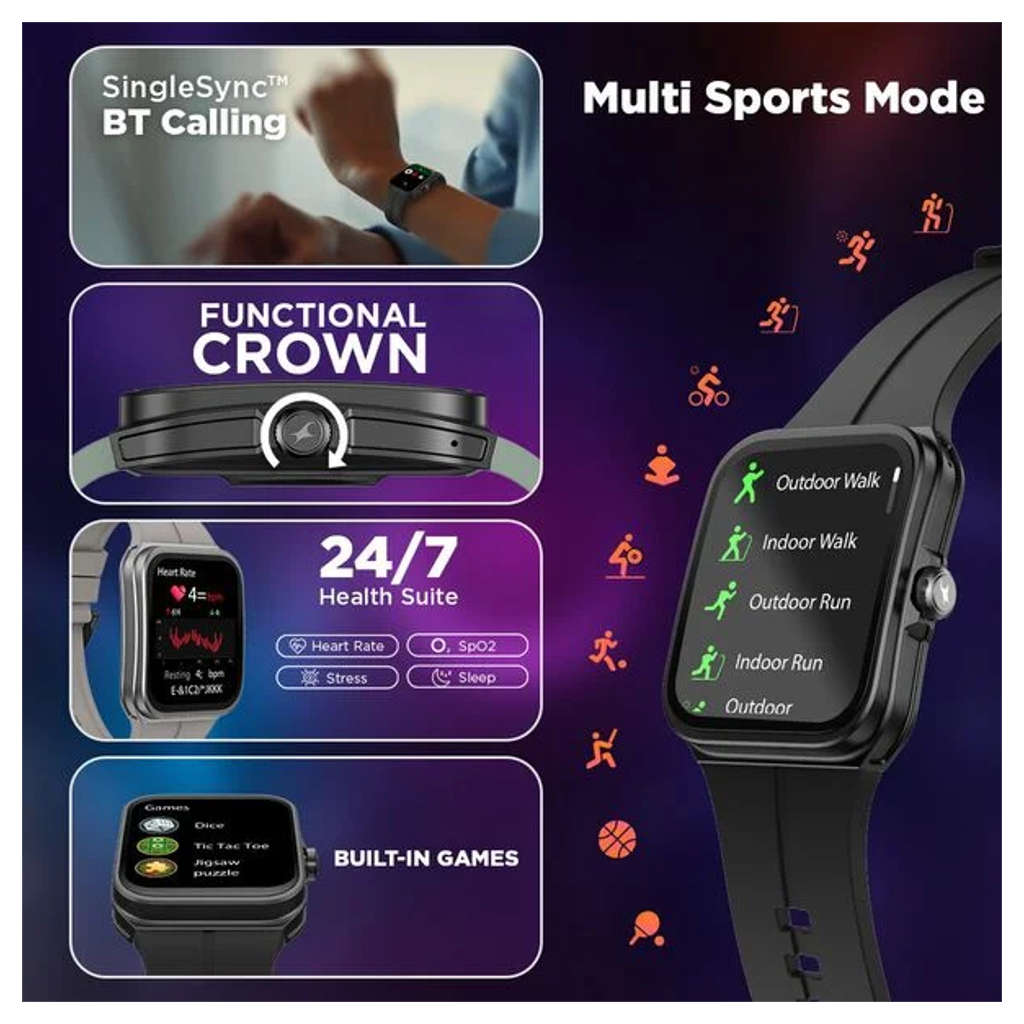 Fastrack VOX Neo 1.91 Inch Ultra Vu Display Smartwatch Black