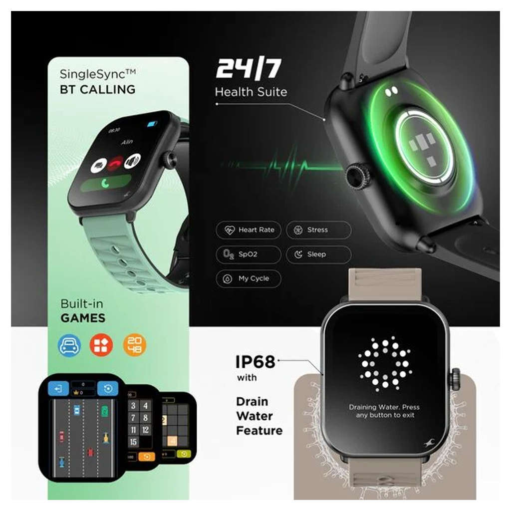 Fastrack Mynd 1.93 Inch AMOLED Display Smartwatch Green
