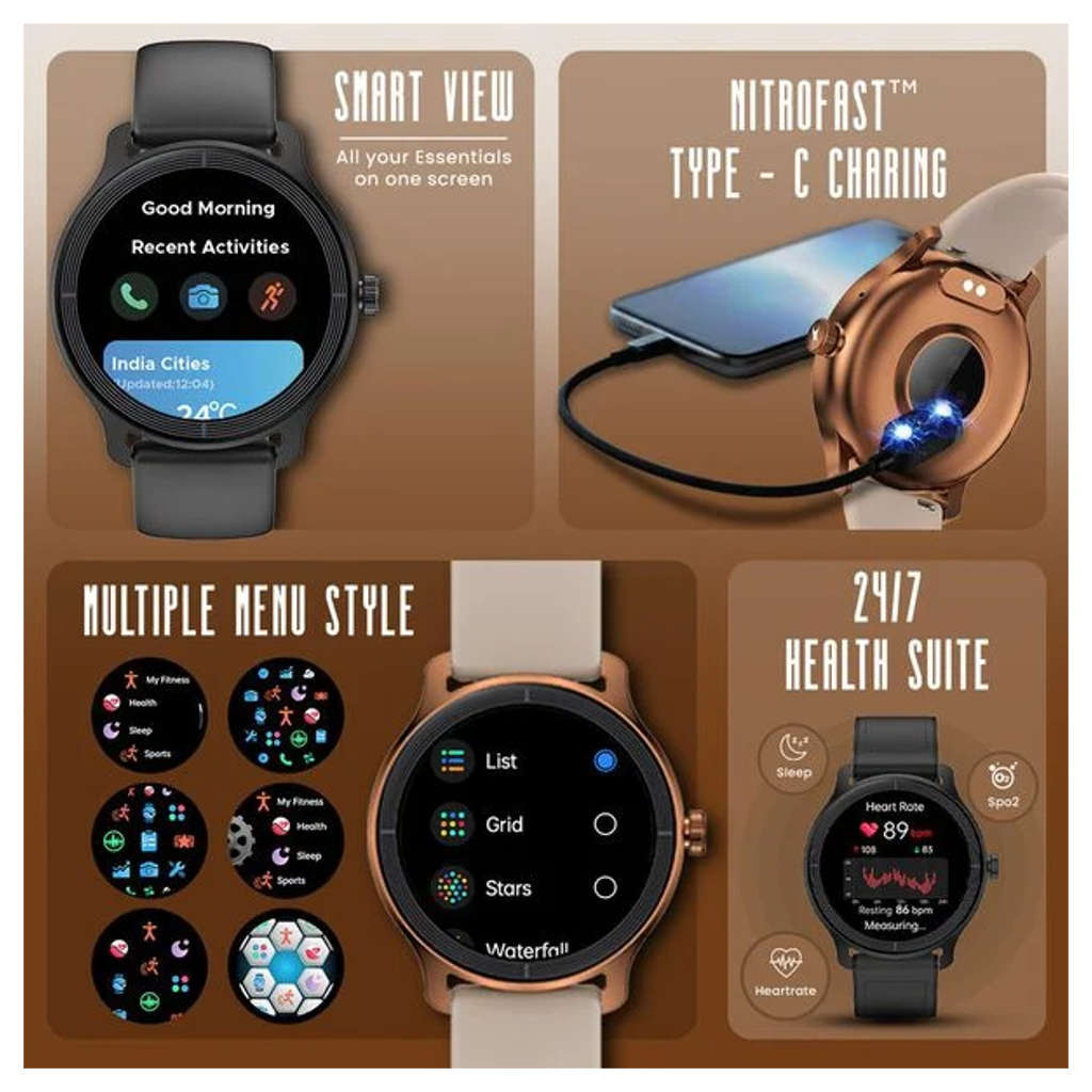 Fastrack Sleek 1.32 Inch AMOLED Display Leather Smartwatch Black