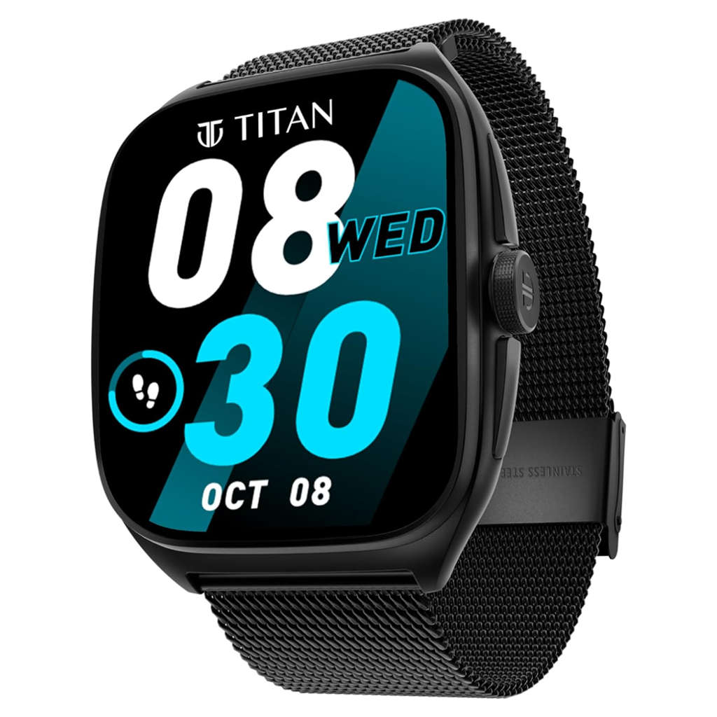 Titan Evolution 1.85 Inch Curved AMOLED Display Stainless Steel Smartwatch Black 
