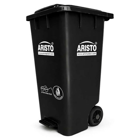 Aristo Plastic Step-On Wheel Pedal Garbage Waste Dustbin 65 Litre Black 