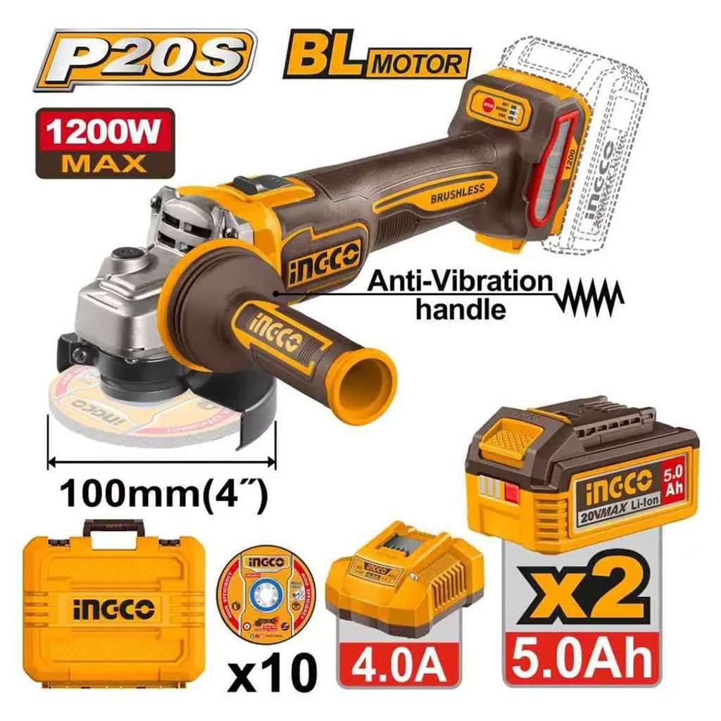 Ingco Cordless Angle Grinder 100mm CAGLI2120232