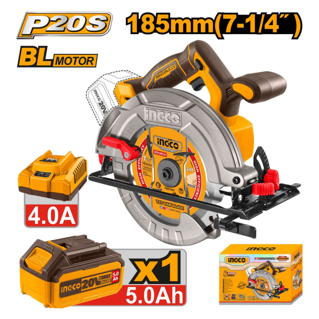 Ingco Cordless Circular Saw 20V 185mm CSLI18513