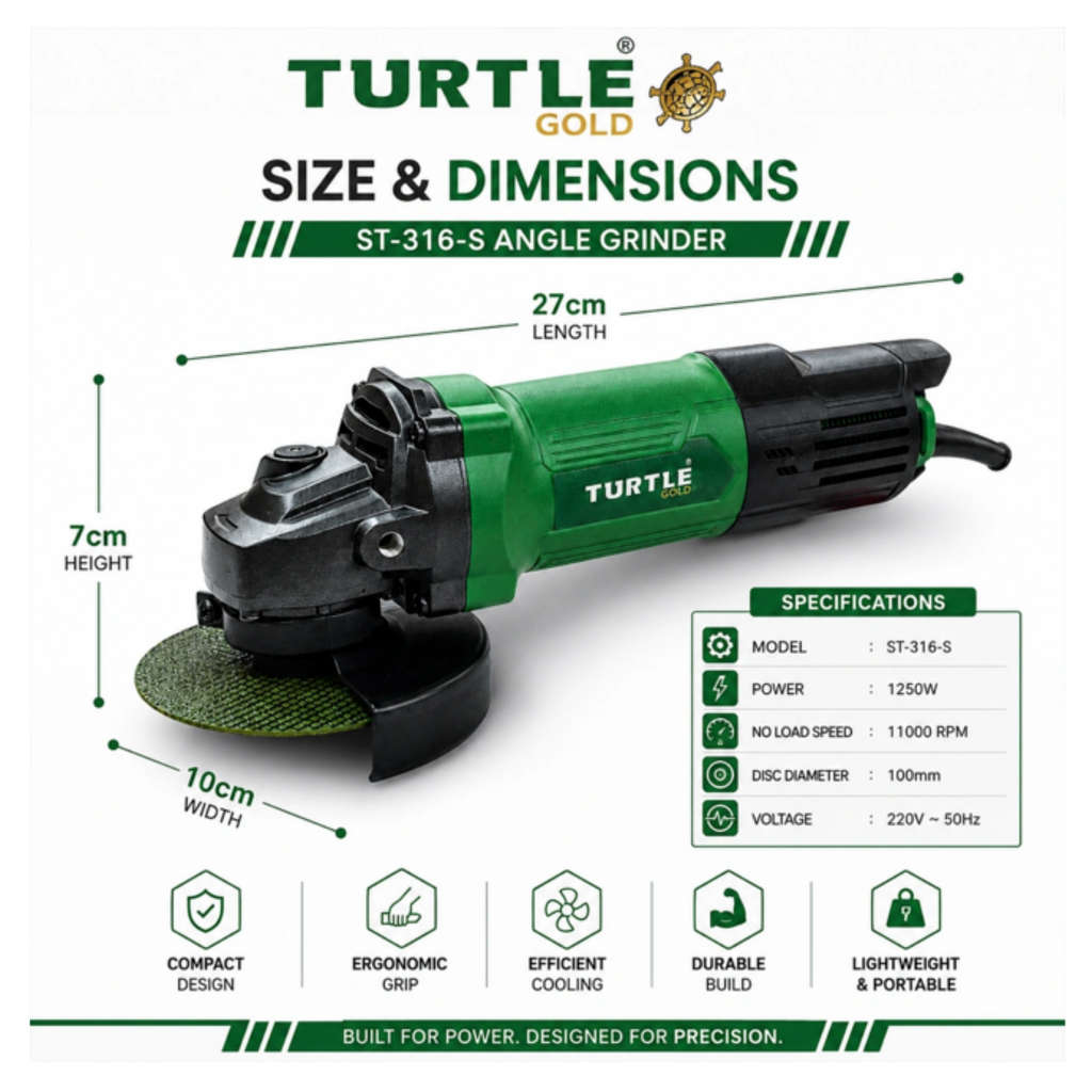 Turtle Gold Angle Grinder 4 Inch 1250 W ST-316S