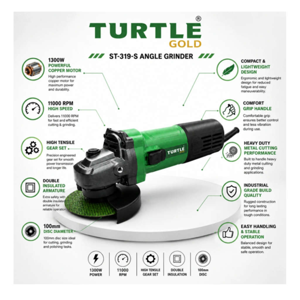 Turtle Gold Angle Grinder 4 Inch 1300 W ST-319S