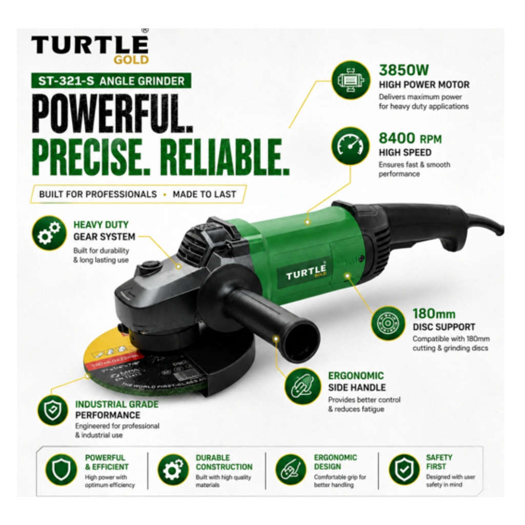 Turtle Gold Angle Grinder 7 Inch 3850 W ST-321S