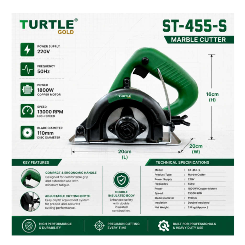 Turtle Gold Marble Cutter 4 Inch 1800 W ST-455S