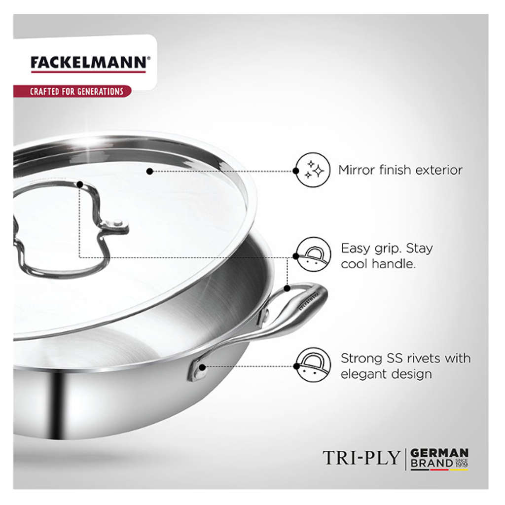 Fackelmann Triply Kadai With Stainless Steel Lid 20 cm 1.5 Liter 11010303