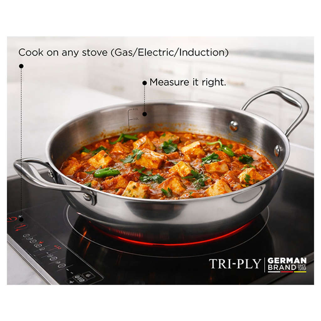 Fackelmann Triply Kadai With Stainless Steel Lid 22 cm 2.0 Liter 11010304