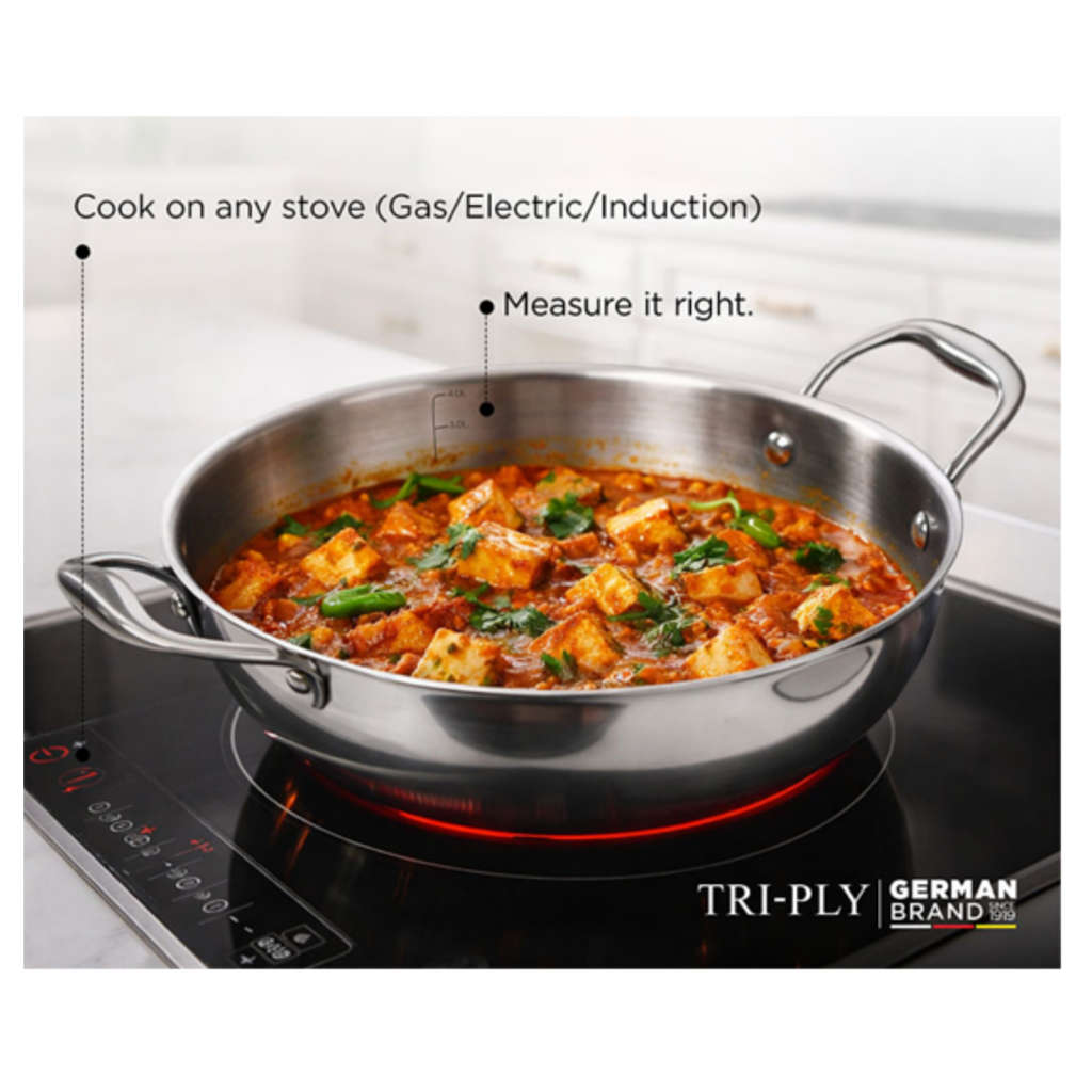 Fackelmann Triply Kadai With Stainless Steel Lid 28 cm 4.5 Liter 11010307
