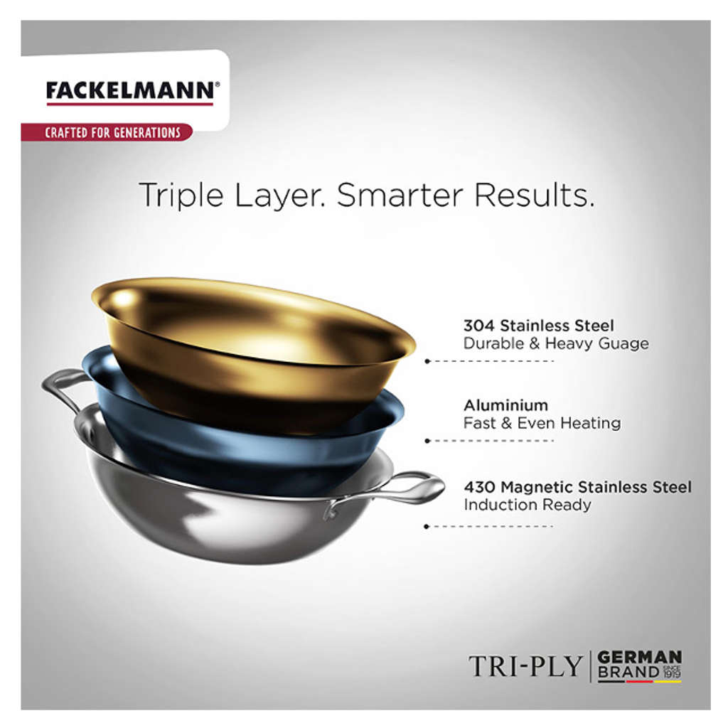 Fackelmann Triply Kadai With Stainless Steel Lid 30 cm 6.0 Liter 11010308